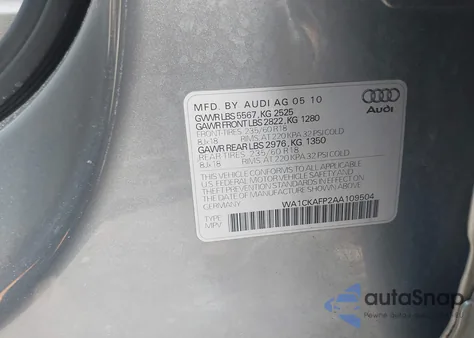 2010 Audi Q5 3.2 Premium из США, поврежденный, VIN WA1CKAFP2AA109504